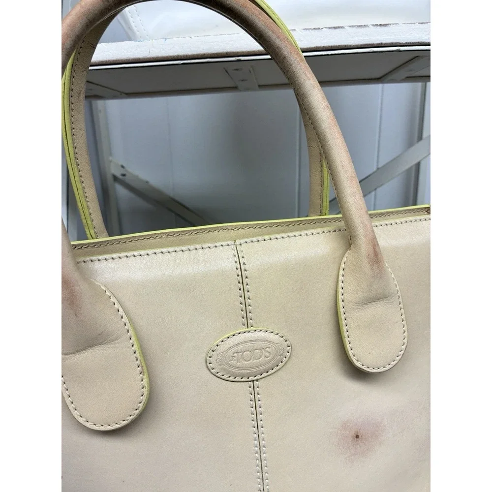 J.E. Tods Beige Leather Top Handle Tote Bag Made in Italy *See Photos*